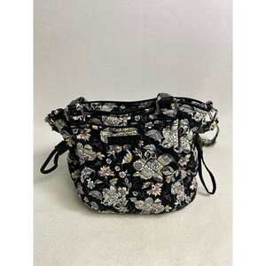 Cottagecore Vera Bradley Womens Small Black Floral Quilted Crossbody Satchel Bag